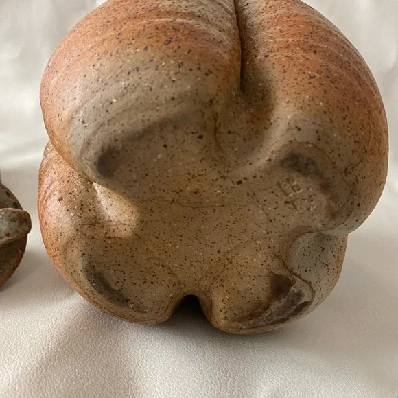 Mid Century 1970’s handmade stonewear Rustic Ceramic Teapot and Cup Set